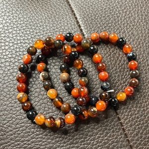 Natural Mixed Carnelian/Black Onyx bracelets set of 3